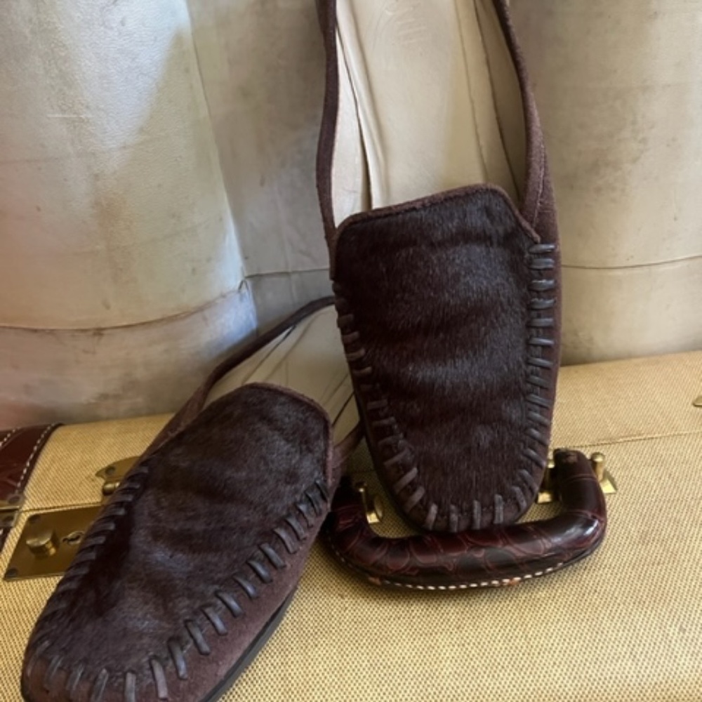 Women's J. Jill Brown Leather & Cowhide Shoes, Slides, Mules, Slippers - 9 1/2B